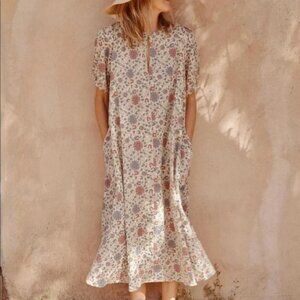 Pietsie Springs Floral Arabesque Print Cotton Dress Women Size Large